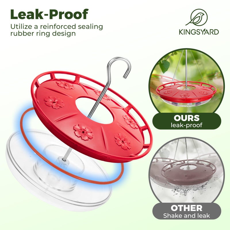 Kingsyard 2 Pack 16 OZ Disc Hummingbird Feeders for Outdoors Hanging, 6 Bee Proof Feeding Ports Humming Nectar Bird Feeder, Ant Moat Easy to Refill & Clean Leak-Proof, Garden Dï¿½cor Gifts for Women Mom - Image 3