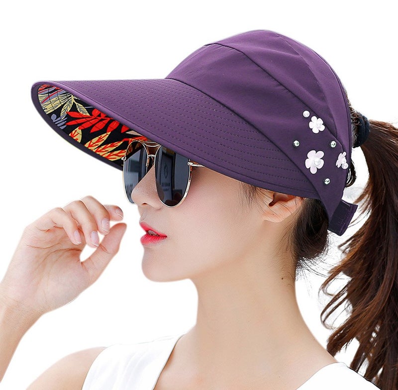 HINDAWI Sun Hats for Women Wide Brim UV Protection Sun Hat Visor Floppy Packable Adjustable Cap Purple - Image 1
