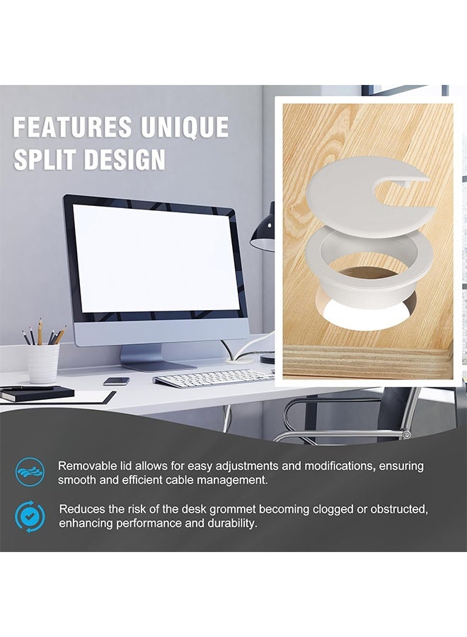 HY 2 Inch 6 Pcs Desk Grommets Kit, Plastic Cable Hole Cover Computer Table Cord Wire Organizer Caps Desktop Cord Management for Home Office TV Stands Tabletops (White) - Image 4