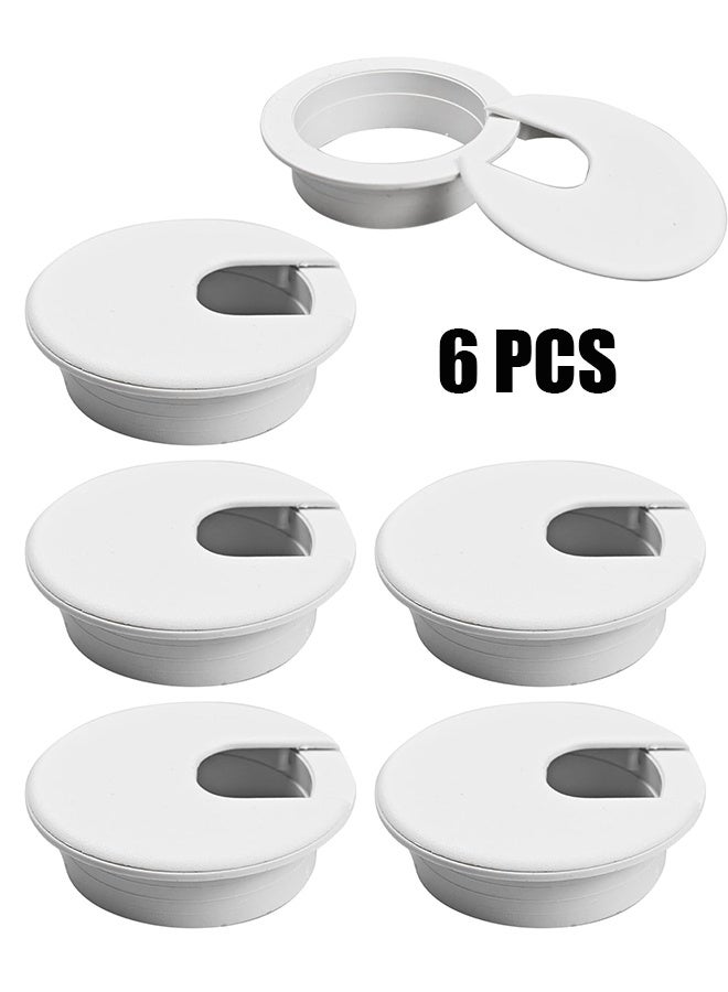 HY 2 Inch 6 Pcs Desk Grommets Kit, Plastic Cable Hole Cover Computer Table Cord Wire Organizer Caps Desktop Cord Management for Home Office TV Stands Tabletops (White) - Image 1