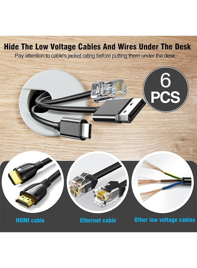 HY 2 Inch 6 Pcs Desk Grommets Kit, Plastic Cable Hole Cover Computer Table Cord Wire Organizer Caps Desktop Cord Management for Home Office TV Stands Tabletops (White) - Image 2