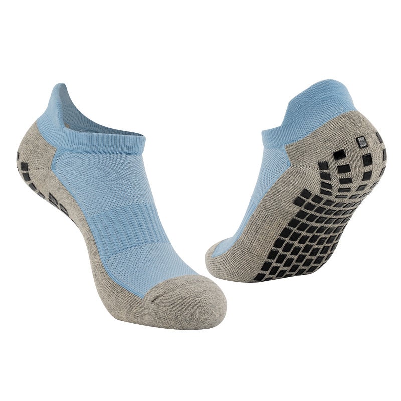 Generic Short-tube yoga socks mens and womens Terry black rubber bottom non-slip four-season breathable riding trampoline fitness floor sports boat Socks Blue - Image 3