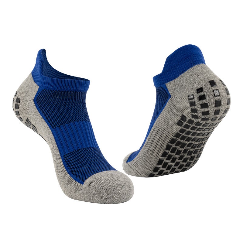 Generic Short-tube yoga socks mens and womens Terry black rubber bottom non-slip four-season breathable riding trampoline fitness floor sports boat Socks Blue - Image 1