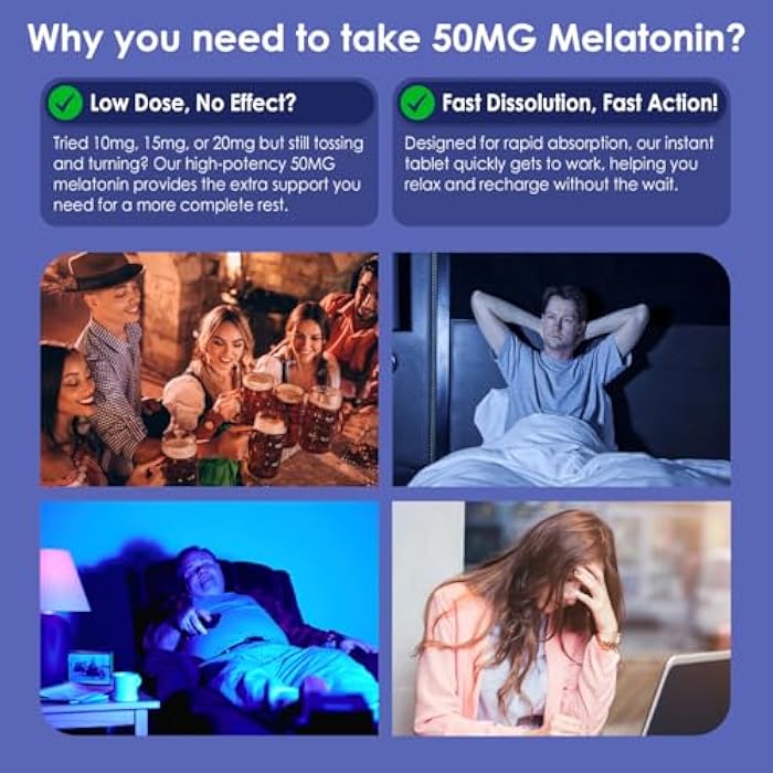 NEVISS Melatonin 50 mg for Adults - Extra Strength 9-in-1 Fast Dissolve Sublingual - High Dose with Magnesium Glycinate, Vitamin D3, Ashwagandha, Lemon Balm, Chamomile, Sugar Free,Vegan 120 Tablets - Image 3