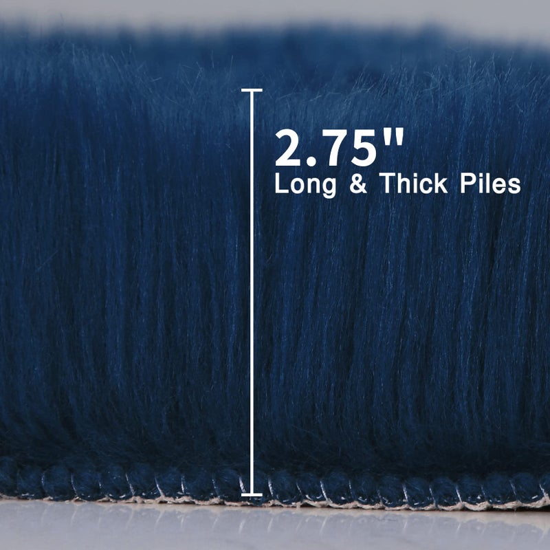 duduta Navy Blue Faux Sheepskin Runner Rugs 2x6 ft, Fluffy Shag Bedroom Bedside Rug Fur Couch Sofa Covers Washable - Image 3