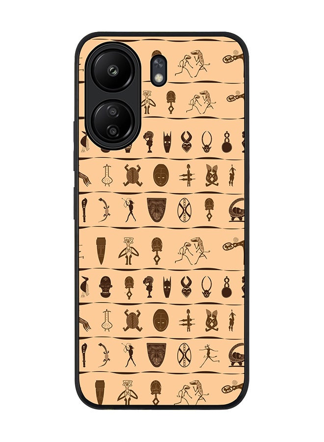 Stylizedd Rugged Black edge case for Xiaomi Poco C65, Slim fit Soft Case Flexible Rubber Edges Anti Drop TPU Gel Thin Cover- Tribal Hieroglyphics - Image 1