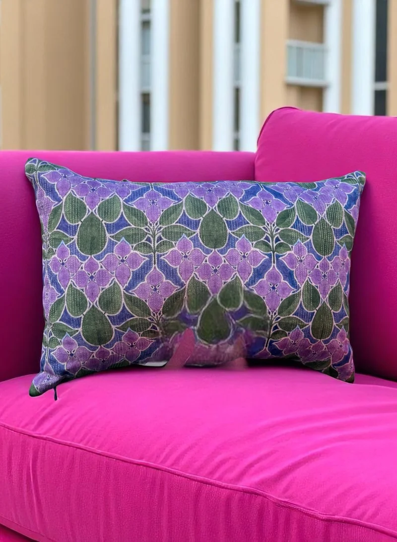 Tohfa Luxe Bloom – Purple Floral Silk Cushion with Filler