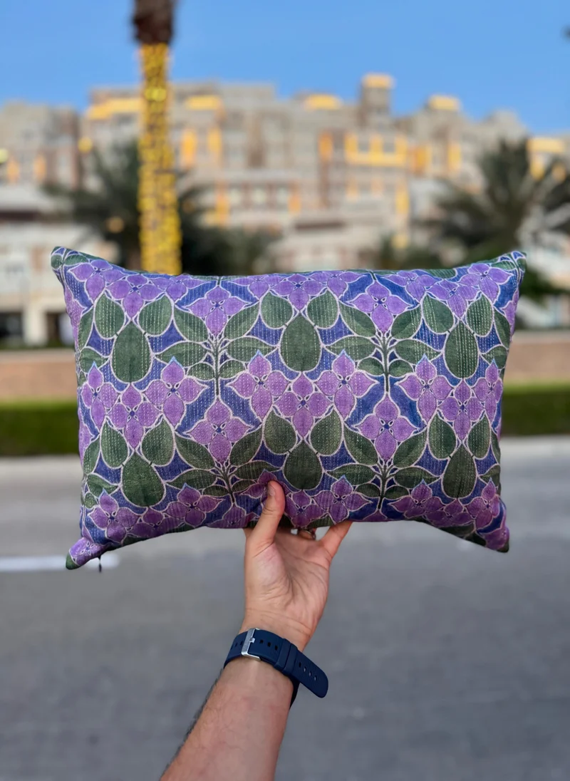 Tohfa Luxe Bloom â€“ Purple Floral Silk Cushion with Filler