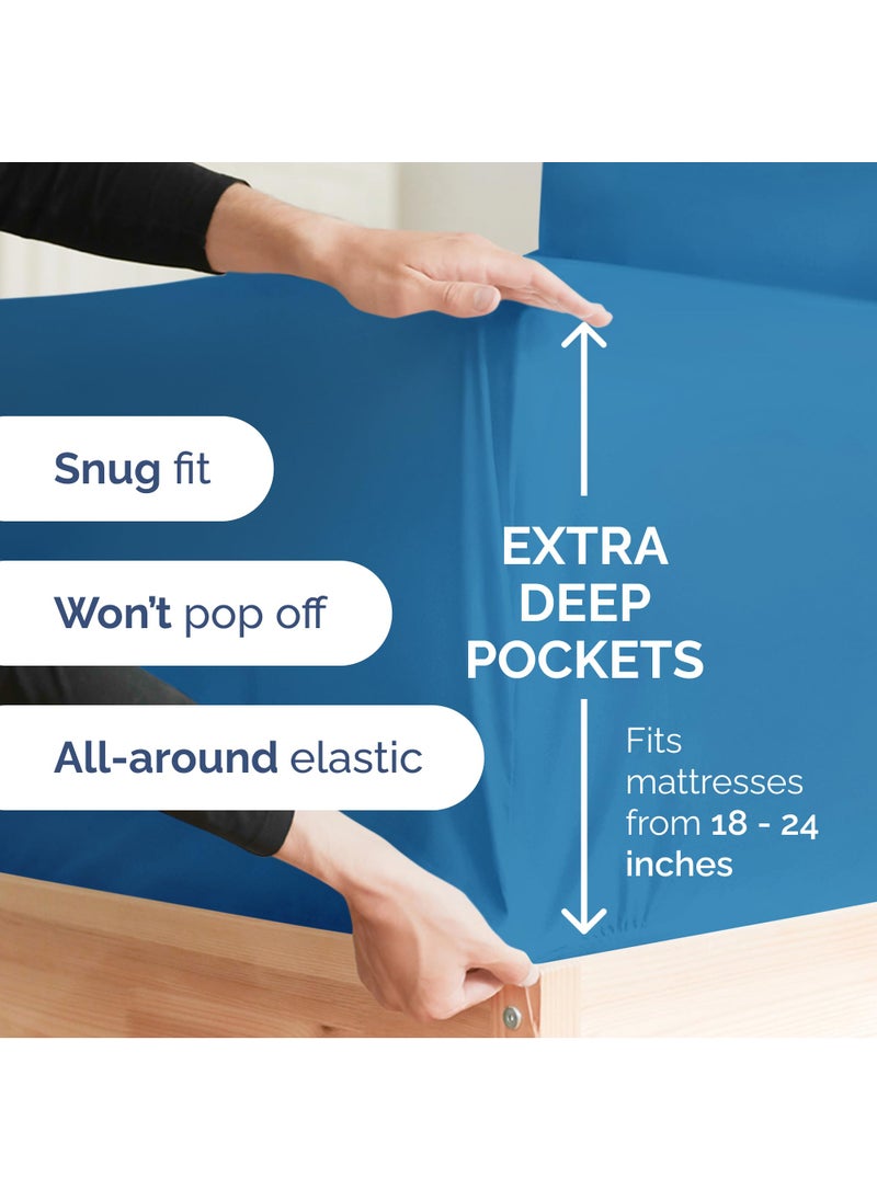 Extra Deep Split King Sheet Set - 7 Piece Breathable & Cooling Sheets - Hotel Luxury Bed Sheets Set - Easy Fit - Soft  Wrinkle Free & Comfy Sheets Set - Denim Blue Sheet Set with Extra Deep Pockets