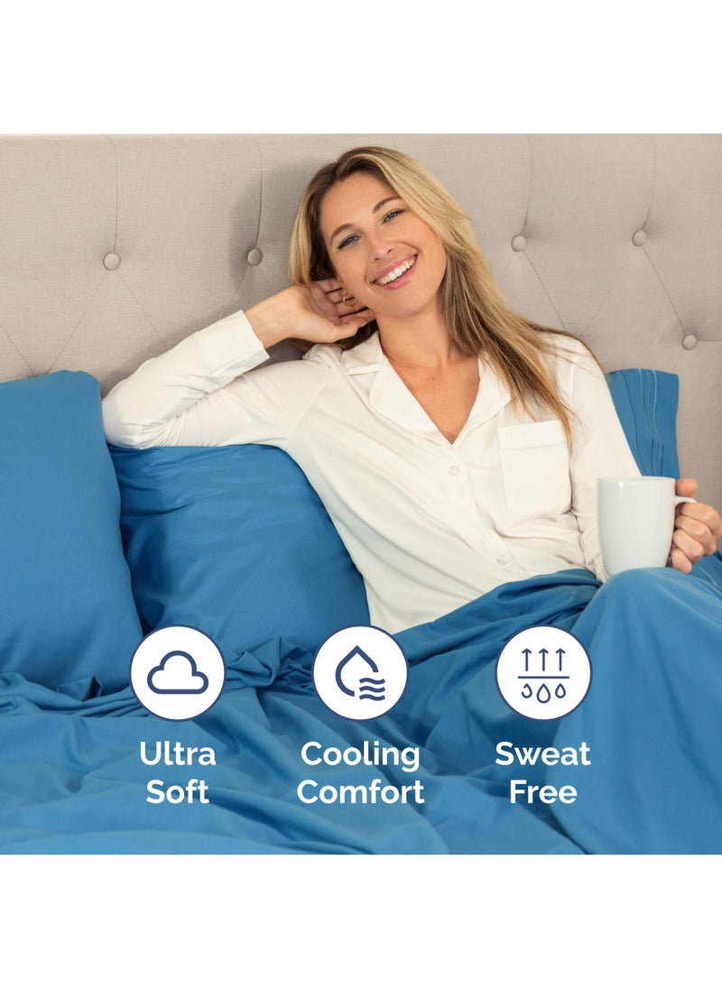 Extra Deep Split King Sheet Set - 7 Piece Breathable & Cooling Sheets - Hotel Luxury Bed Sheets Set - Easy Fit - Soft  Wrinkle Free & Comfy Sheets Set - Denim Blue Sheet Set with Extra Deep Pockets