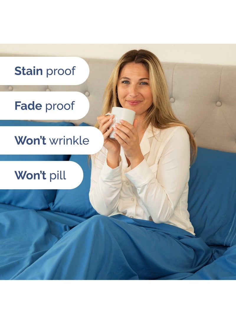 Extra Deep Split King Sheet Set - 7 Piece Breathable & Cooling Sheets - Hotel Luxury Bed Sheets Set - Easy Fit - Soft  Wrinkle Free & Comfy Sheets Set - Denim Blue Sheet Set with Extra Deep Pockets