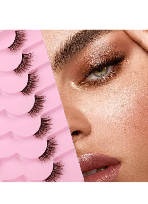 7 Pairs False Lashes, Crisscross Multi-layers Fake Eyelashes, Natural Look Cat Eye Half Lashes Wispy Fluffy Faux Mink