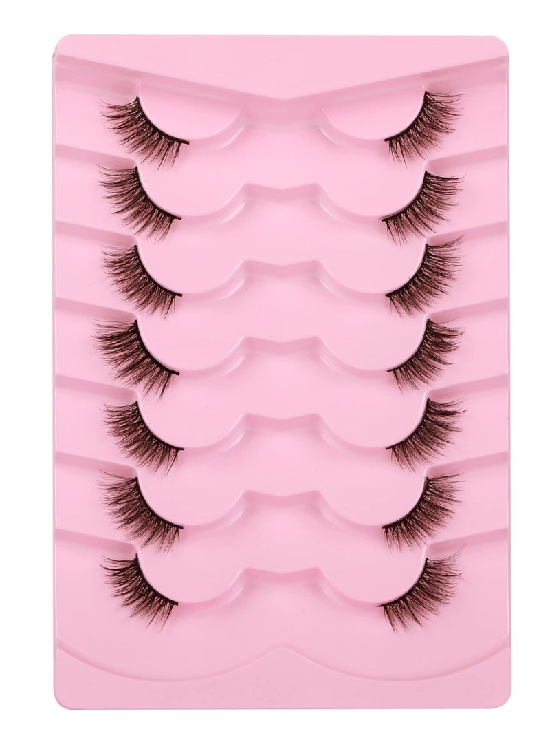 Beautybox 7 Pairs False Eyelashes, Natural Look Cat Eye Half Lashes with Crisscross Multi-Layer Design, Wispy Fluffy Faux Mink Eyelashes for Everyday Wear – Soft, Reusable Lashes with Cotton Band - Image 3