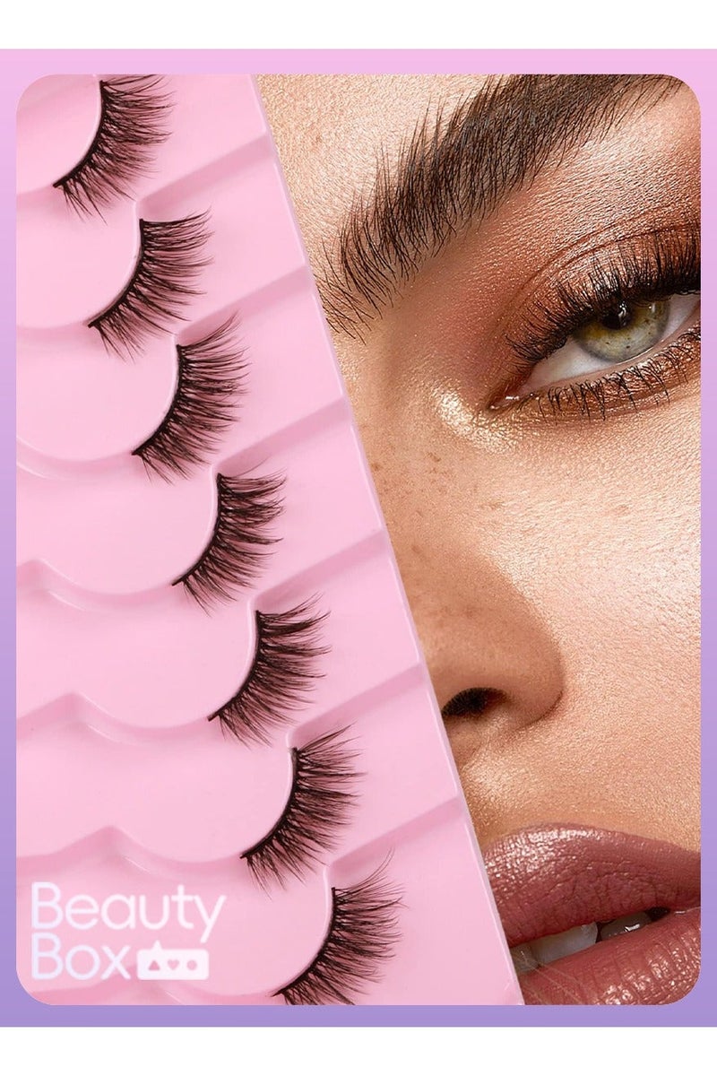 Beautybox 7 Pairs False Eyelashes, Natural Look Cat Eye Half Lashes with Crisscross Multi-Layer Design, Wispy Fluffy Faux Mink Eyelashes for Everyday Wear – Soft, Reusable Lashes with Cotton Band - Image 1