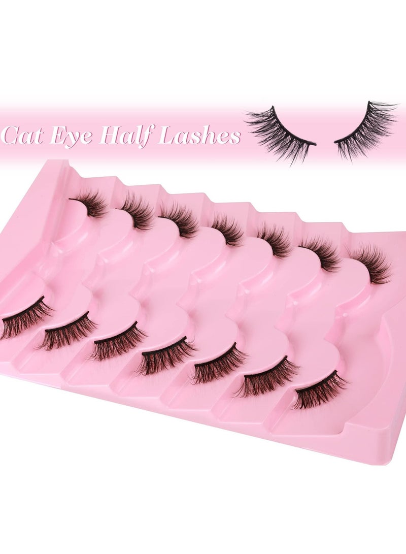 Beautybox 7 Pairs False Eyelashes, Natural Look Cat Eye Half Lashes with Crisscross Multi-Layer Design, Wispy Fluffy Faux Mink Eyelashes for Everyday Wear – Soft, Reusable Lashes with Cotton Band - Image 3