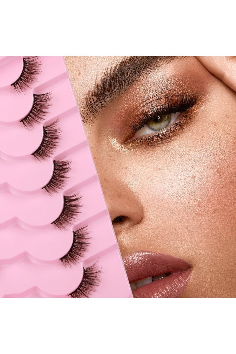 Beautybox 7 Pairs False Eyelashes, Natural Look Cat Eye Half Lashes with Crisscross Multi-Layer Design, Wispy Fluffy Faux Mink Eyelashes for Everyday Wear – Soft, Reusable Lashes with Cotton Band - Image 1