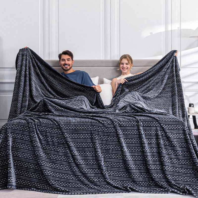 Serenhom Soft Cozy 120x120 Inches Seamless Oversized King Fleece Blanket, 3D Jacquard Decorative Giant 10'x10' California King Blanket Extra Large for Bed, Sofa, Couch, Travel, Dark Grey Chain - Image 1