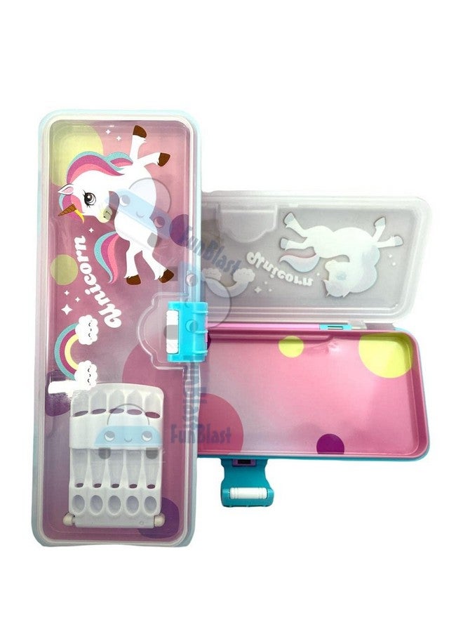 فنبلاست صندوق أقلام معدني من فن بلاست للأطفال - صندوق أقلام يونيكورن للبنات، صندوق أقلام أنيق للبنات، صندوق هندسي، حافظة أقلام ومقلمة متعددة الطبقات، صندوق منظم أدوات مكتبية لأطفال المدارس، متعدد الألوان - Image 1