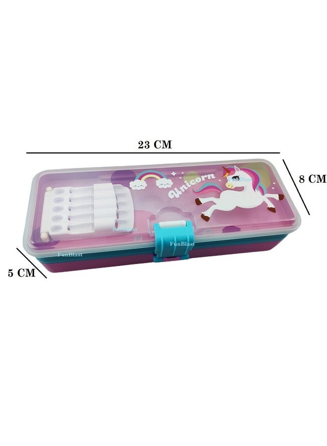 فنبلاست صندوق أقلام معدني من فن بلاست للأطفال - صندوق أقلام يونيكورن للبنات، صندوق أقلام أنيق للبنات، صندوق هندسي، حافظة أقلام ومقلمة متعددة الطبقات، صندوق منظم أدوات مكتبية لأطفال المدارس، متعدد الألوان - Image 4