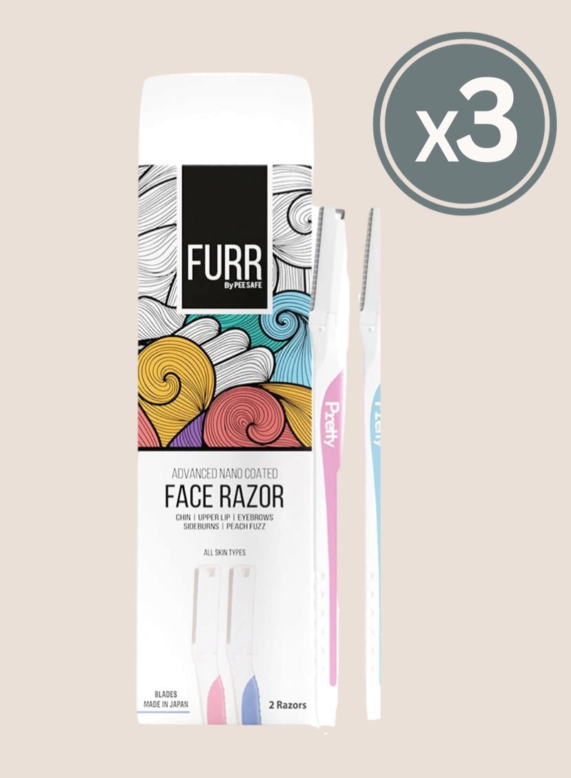 Furr Furr Face Razor for Women, Removes hair from chin, upper lip, eyebrows & sideburns, Advanced Nano coated, Reusable for all skin types, Made in Japan - 2 Razors - Pack of 3  - Image 1