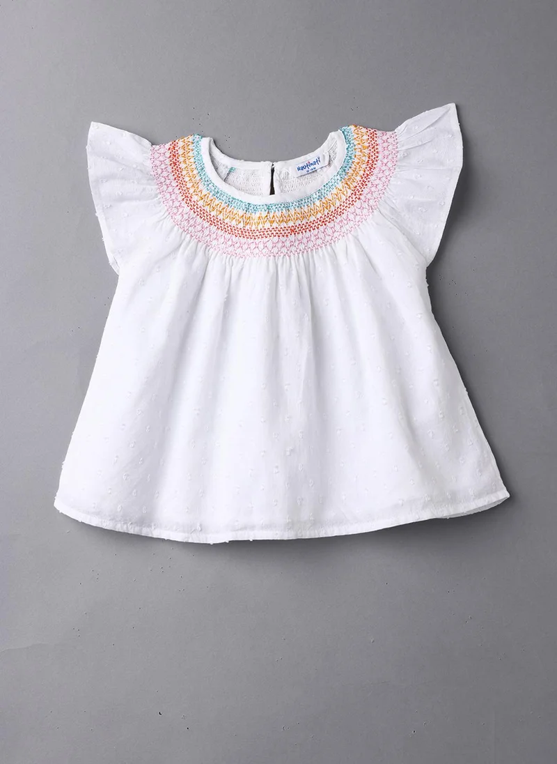 Nautinati Nautinati Girls' Cotton Flutter Sleeves Top with Front Shirring