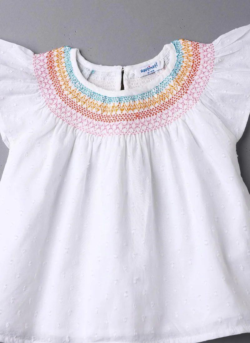 Nautinati Nautinati Girls' Cotton Flutter Sleeves Top with Front Shirring