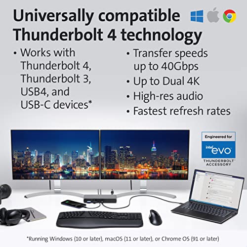 Kensington SD5780T Thunderbolt 4 Dual 4K Docking Station with up to 100W Power Delivery SD Card Reader HDMI Thunderbolt 4 Ports for Windows and MacBooks K33040NA - Image 3