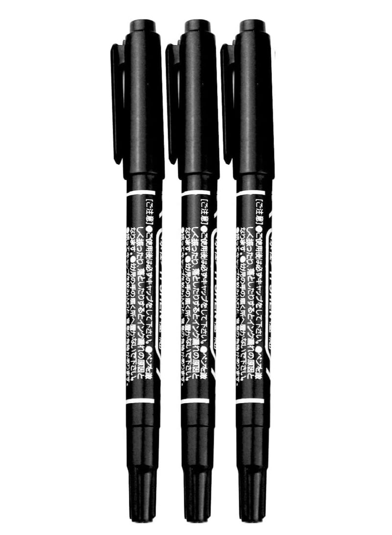 MOMENT Twin Tip Permanent Markers Black, Double-Sided Marker Pens for DIY Crafts, Home Decoration, Labeling, Drawing and Creative Projects, Pack of 3 - Image 1