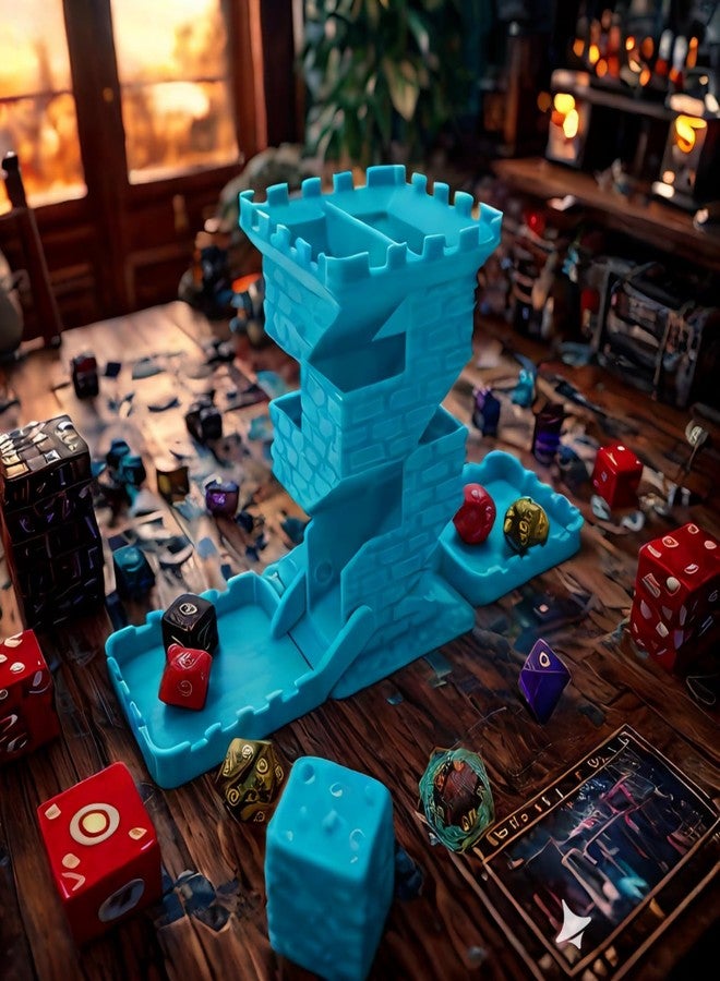 XJPONGC Castle Retro Black Dagger Dice Dice Tower Dungeons and Dragons RPG Tabletop Roleplaying Game Jail D&D (Random 7PCS D20 Dice Set Included) Blue - Image 3