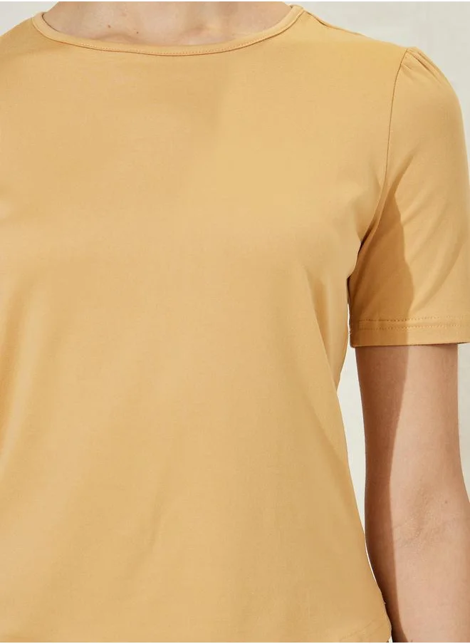 Styli Solid Knit Top & Printed Flared Pants Co-Ords