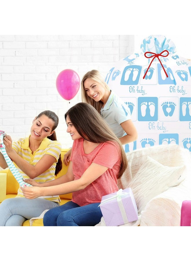 لينوزين قطعتان من حقيبة استحمام الطفل الكبيرة مقاس 70 بوصة، أكياس هدايا كبيرة لبصمة الطفل، أكياس هدايا بلاستيكية كبيرة الحجم، حقائب هدايا كبيرة جدًا مع حبال لحفلات أعياد الميلاد، هدايا استحمام الطفل (أقدام الصبي الأزرق) - Image 5