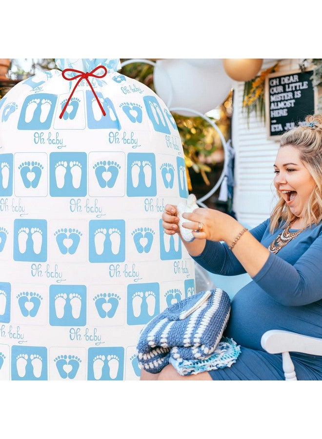 لينوزين قطعتان من حقيبة استحمام الطفل الكبيرة مقاس 70 بوصة، أكياس هدايا كبيرة لبصمة الطفل، أكياس هدايا بلاستيكية كبيرة الحجم، حقائب هدايا كبيرة جدًا مع حبال لحفلات أعياد الميلاد، هدايا استحمام الطفل (أقدام الصبي الأزرق) - Image 4