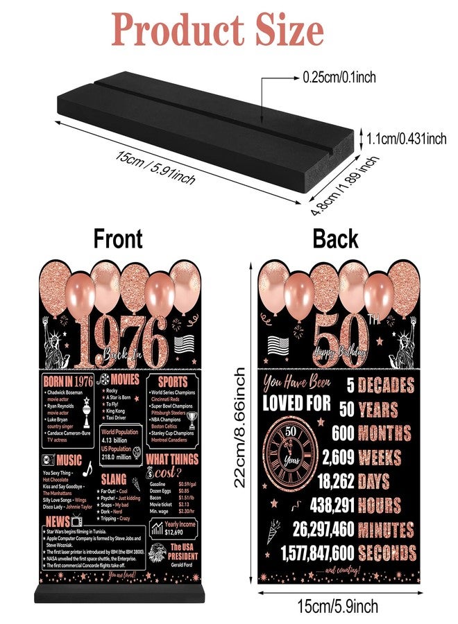 Guiruiy Rose Gold 50th Birthday Decorations for Men Women, Two-Sided Vintage 50 Back in 1975 Theme Poster Wooden Table Sign with Stand, Fifty Years Old Bday Centerpieces Display Holder for Table Decor - Image 2