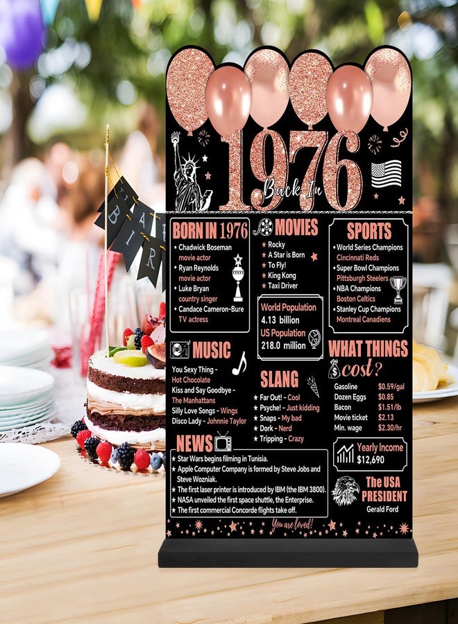 Guiruiy Rose Gold 50th Birthday Decorations for Men Women, Two-Sided Vintage 50 Back in 1975 Theme Poster Wooden Table Sign with Stand, Fifty Years Old Bday Centerpieces Display Holder for Table Decor - Image 4