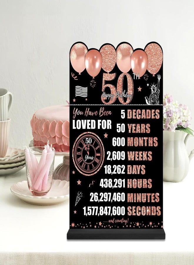 Guiruiy Rose Gold 50th Birthday Decorations for Men Women, Two-Sided Vintage 50 Back in 1975 Theme Poster Wooden Table Sign with Stand, Fifty Years Old Bday Centerpieces Display Holder for Table Decor - Image 5