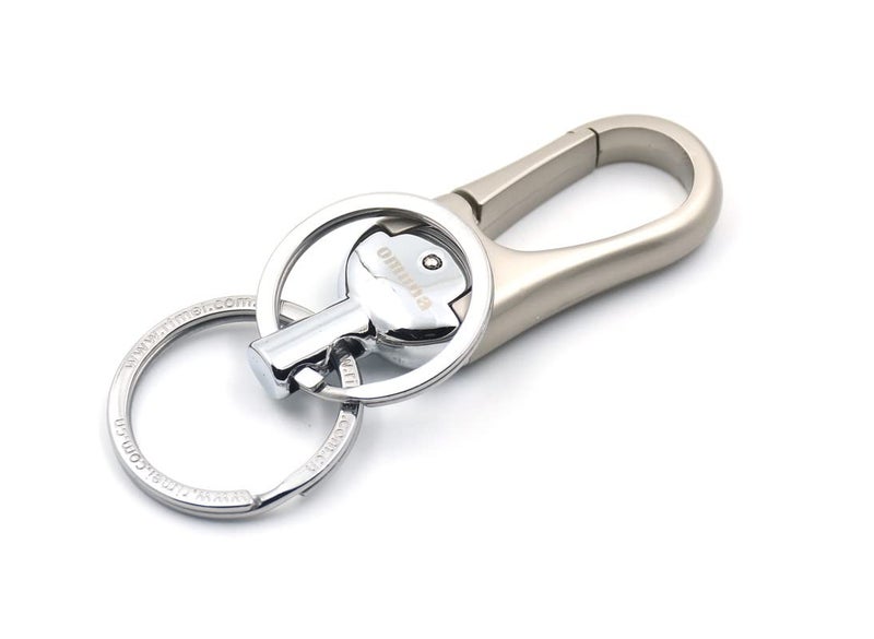 Omuda Stylish Hook Locking Silver Metal Carabiner Double Ring Hook Metal Key Chain for Men & Women - Image 3