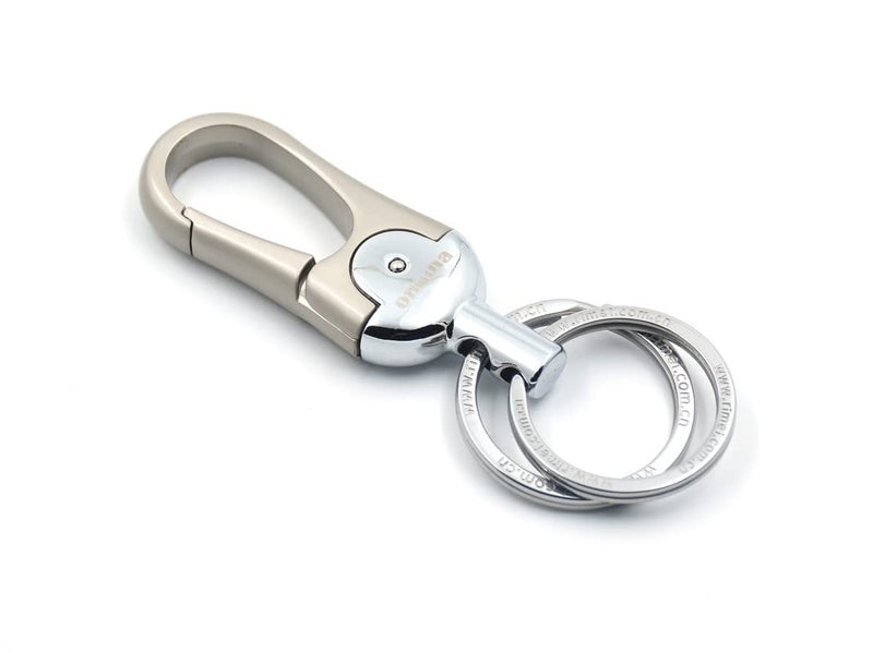 Omuda Stylish Hook Locking Silver Metal Carabiner Double Ring Hook Metal Key Chain for Men & Women - Image 2