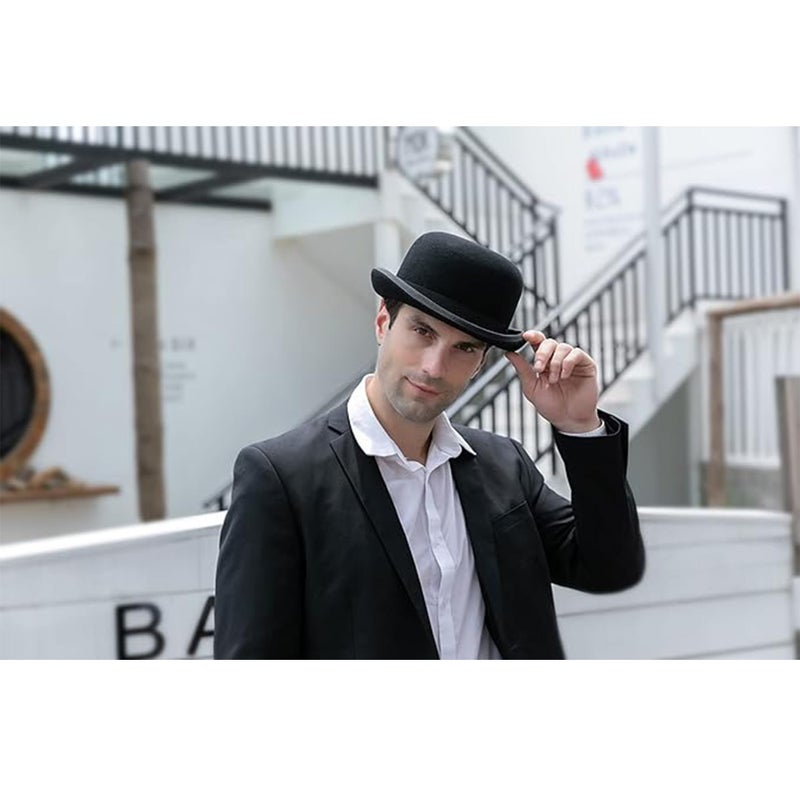 GEMVIE Black Derby Hat 100% Wool Theater Quality Hat Bowler Hat for Men Women Vintage Costumes - Image 3