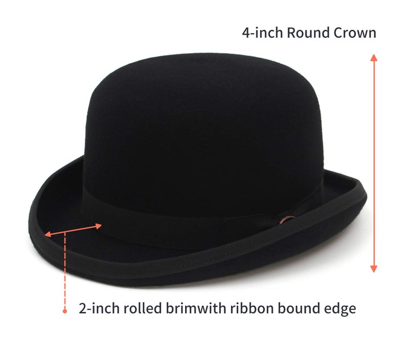 GEMVIE Black Derby Hat 100% Wool Theater Quality Hat Bowler Hat for Men Women Vintage Costumes - Image 2