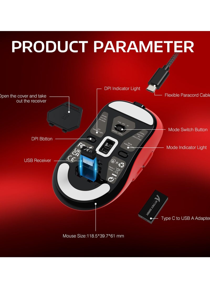 Attack Shark - X3PRO 4K/8K Lightweight Wireless Gaming Mouse with Tri-Mode(Wired/2.4GHz/BT),PAW3395 Optical Sensor,26K DPI,Kailh GM8.0 Switch,Long Battery,7 Buttons for PC/Laptop/Win/Mac - Image 1