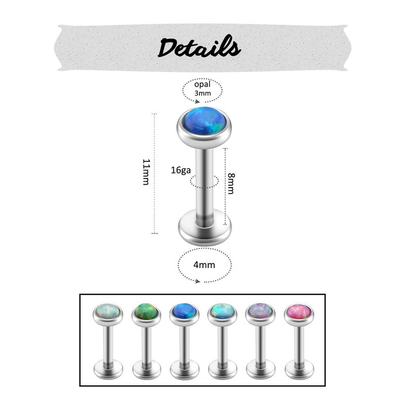 PiercingJ 2-12pcs 16G 316L Stainless Steel Cartilage Tragus Earrings 3mm Round Opal 5/16" Barbell Ear Stud Helix Lip Labret Monroe Earring Birthstone Body Piercing Jewelry - Image 3