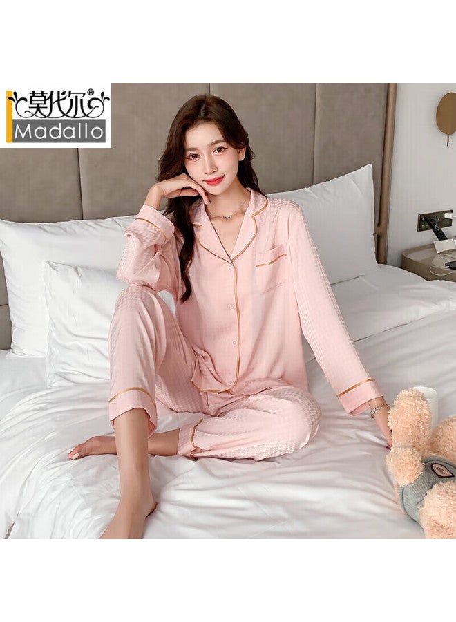 Modal Silk-like Sleepwear For Women Loungewear, Spring And Autumn Style, Faux Silk Fabric, Lapel Collar, Couple's Long-sleeve Thin Pajamas
