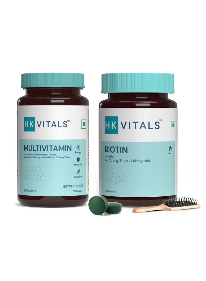 HEALTHKART هيلث كارت متعدد الفيتامينات مع مستخلص الجينسنغ، التورين والمعادن المتعددة (متعدد الفيتامينات + البيوتين، حزمة كومبو) - Image 1