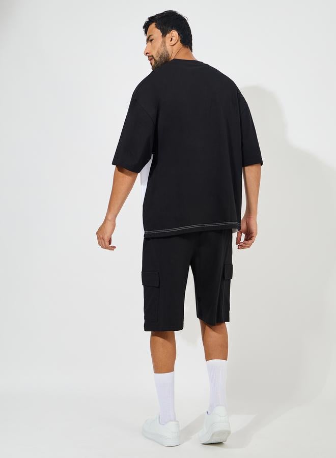 Styli Color Block Heavy Cotton Jersey T-Shirt & Cargo Shorts Co-Ords  - Image 4