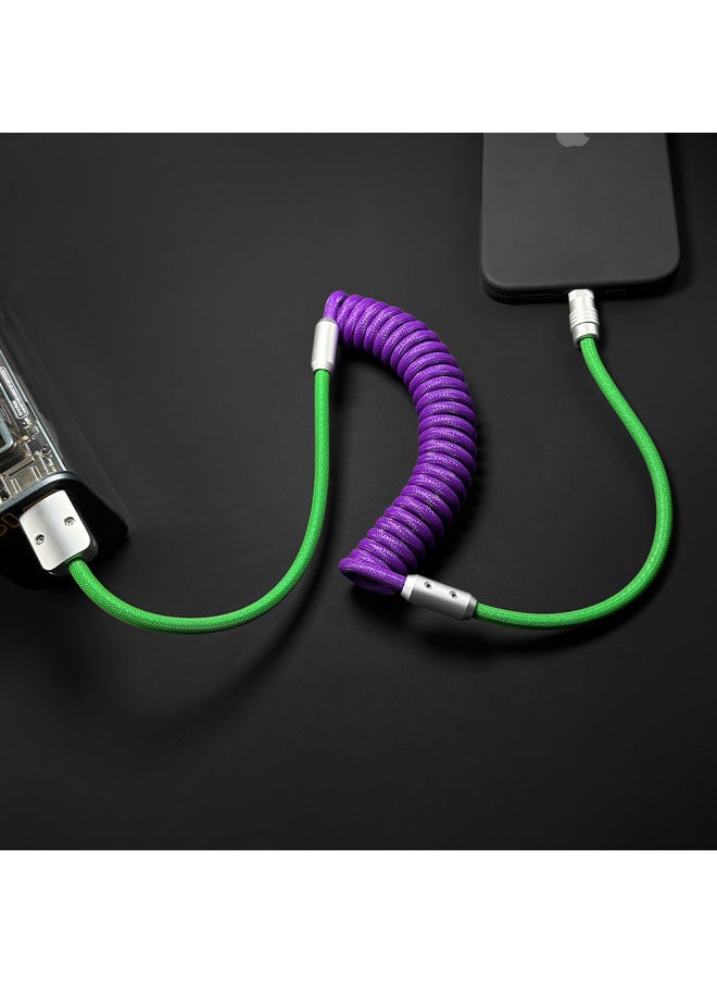 Generic - Color Matching Spring Data Cable For Apple For Iphone For Huawei For Xiaomi And Other Mobile Phones Fast Charging Car Keyboard-Color:USB To For Iphone 12W-Model:Spring Purple + Fluorescent Green - Image 1