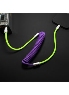 Color Matching Spring Data Cable For Apple For Iphone For Huawei For Xiaomi And Other Mobile Phones Fast Charging Car Keyboard-Color:USB To For Iphone 12W-Model:Spring Purple + Fluorescent Green
