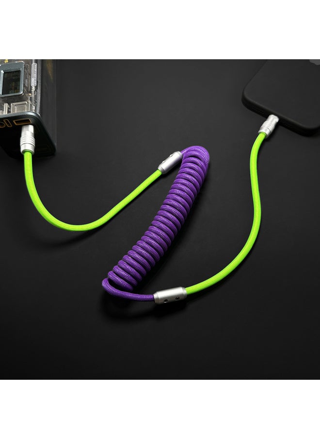 Generic - Color Matching Spring Data Cable For Apple For Iphone For Huawei For Xiaomi And Other Mobile Phones Fast Charging Car Keyboard-Color:USB To For Iphone 12W-Model:Spring Purple + Fluorescent Green - Image 1