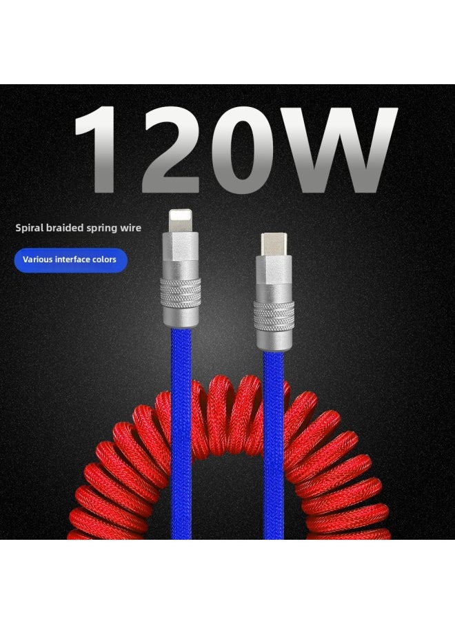 Generic - Color Matching Spring Data Cable For Apple For Iphone For Huawei For Xiaomi And Other Mobile Phones Fast Charging Car Keyboard-Color:USB To For Iphone 12W-Model:Spring Purple + Fluorescent Green - Image 1