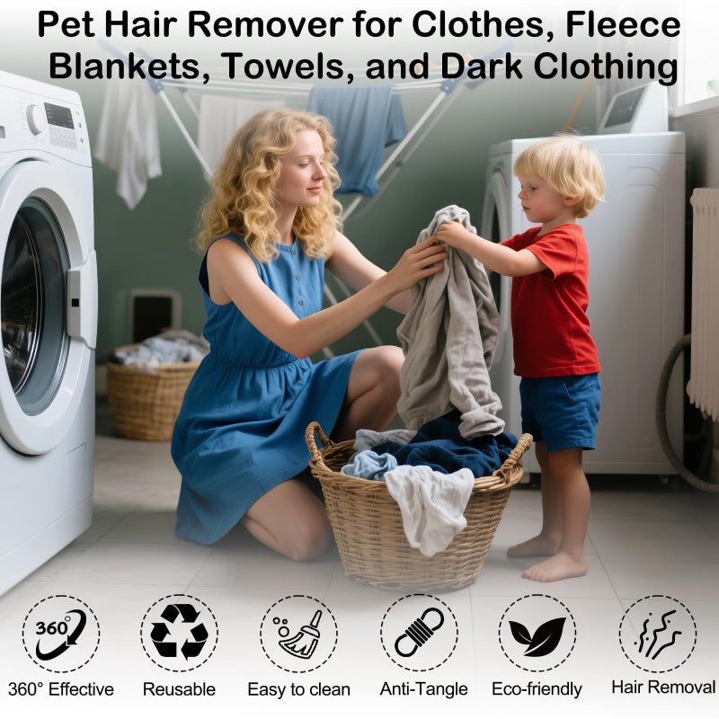 ميتيو 20 قطعة مزيل شعر الحيوانات الأليفة للغسيل، جهاز جمع الوبر القابل لإعادة الاستخدام لآلة الغسيل، مزيل شعر الحيوانات الأليفة الفعال للملابس، الشراشف، المناشف، البطانيات الصوفية، لا تتلف الأقمشة - Image 2