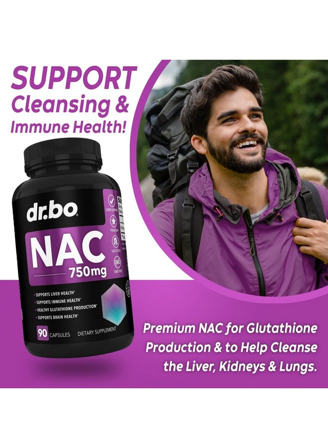 dr.bo NAC Supplement N-Acetyl Cysteine Pills - 750mg N Acetyl Cysteine Pure Vitamin Capsule - Daily Liver Support Formula for Lung Cleanse Health, Kidney Detox, Brain & Respiratory Supplements - 90 Capsules - Image 3